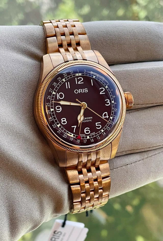 Oris Oris Big Crown Bronze Pointer Date 01 754 7741 3168-07 8 20 01, big crown швейцария мужские часы на браслете бронза боковой вид